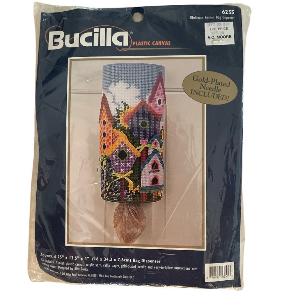 NOS 1998 Bucilla Plastic Canvas Birdhouse Kitchen Bag Dispenser Kit 6255